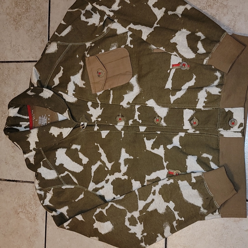 Vintage Rocawear jacket camo  print, brown cream button down sz Large